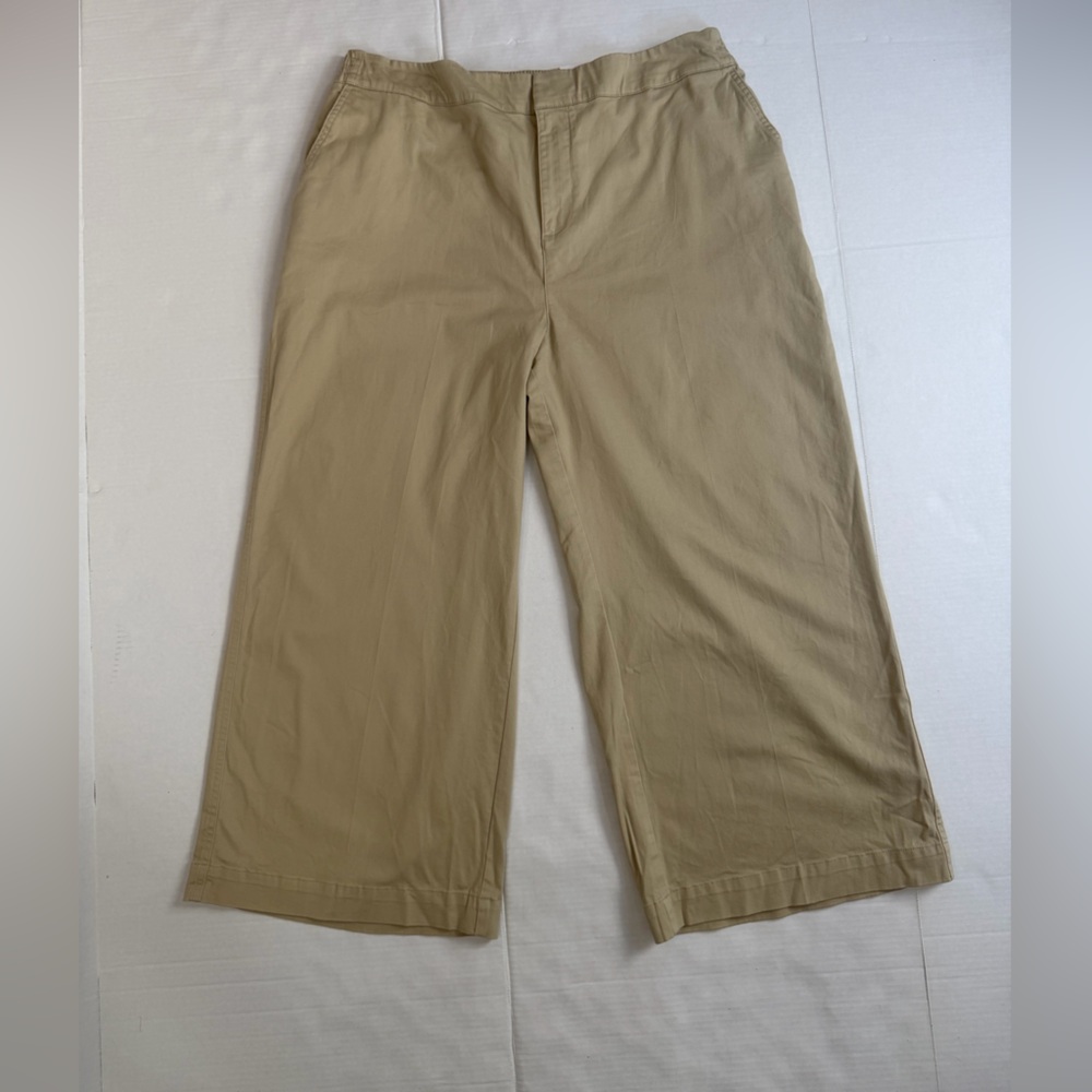 On 34th Womens 2X Khaki Wide Leg Pants High Rise Pull On Stretch Ankle